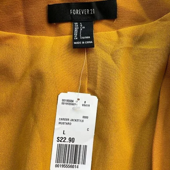 Forever 21 NWT Mustard Yellow Womens Blazer Large - Picture 3 of 4